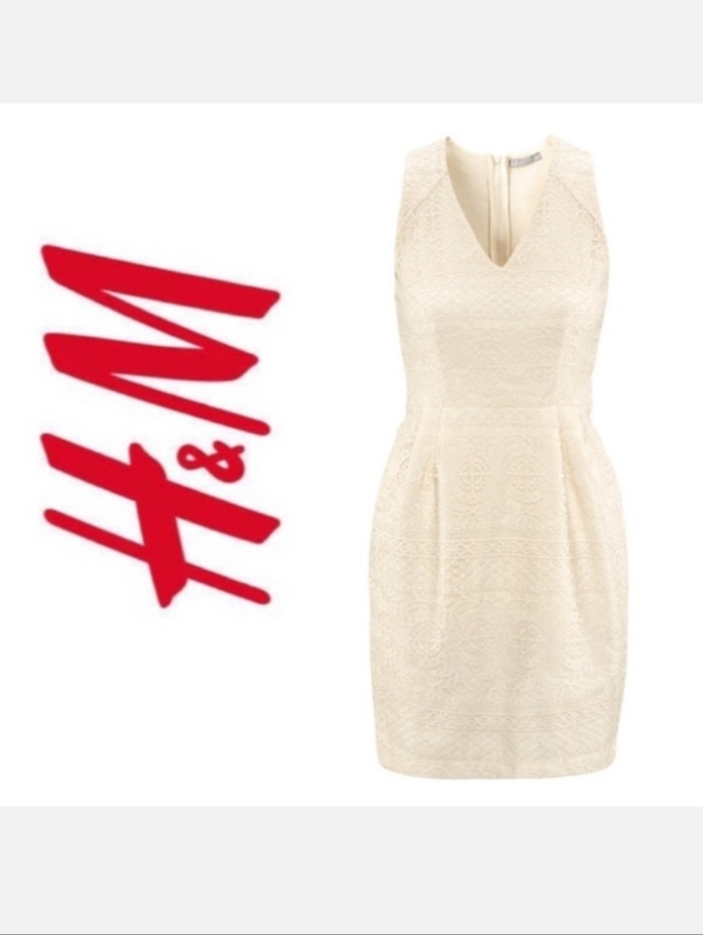 H&M Baroque Cream Embroidered Lace Dress Office Career Formal Church Sleeveless